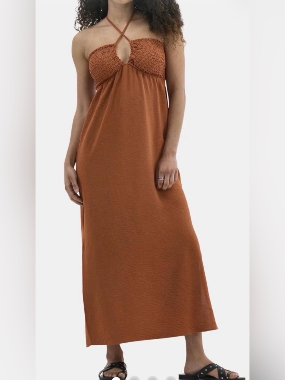 No Boundaries Rust Crochet-Bust Maxi Dress